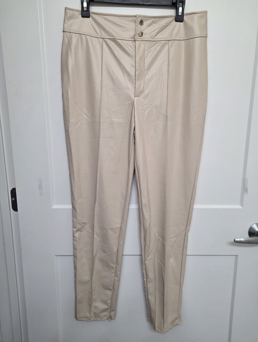 Beige Faux Leather Pants
